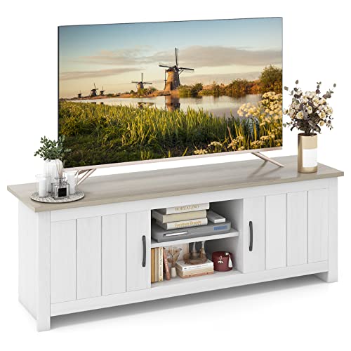 2 Doors TV Stand with Open Shelves and Cable Management Holes G150769