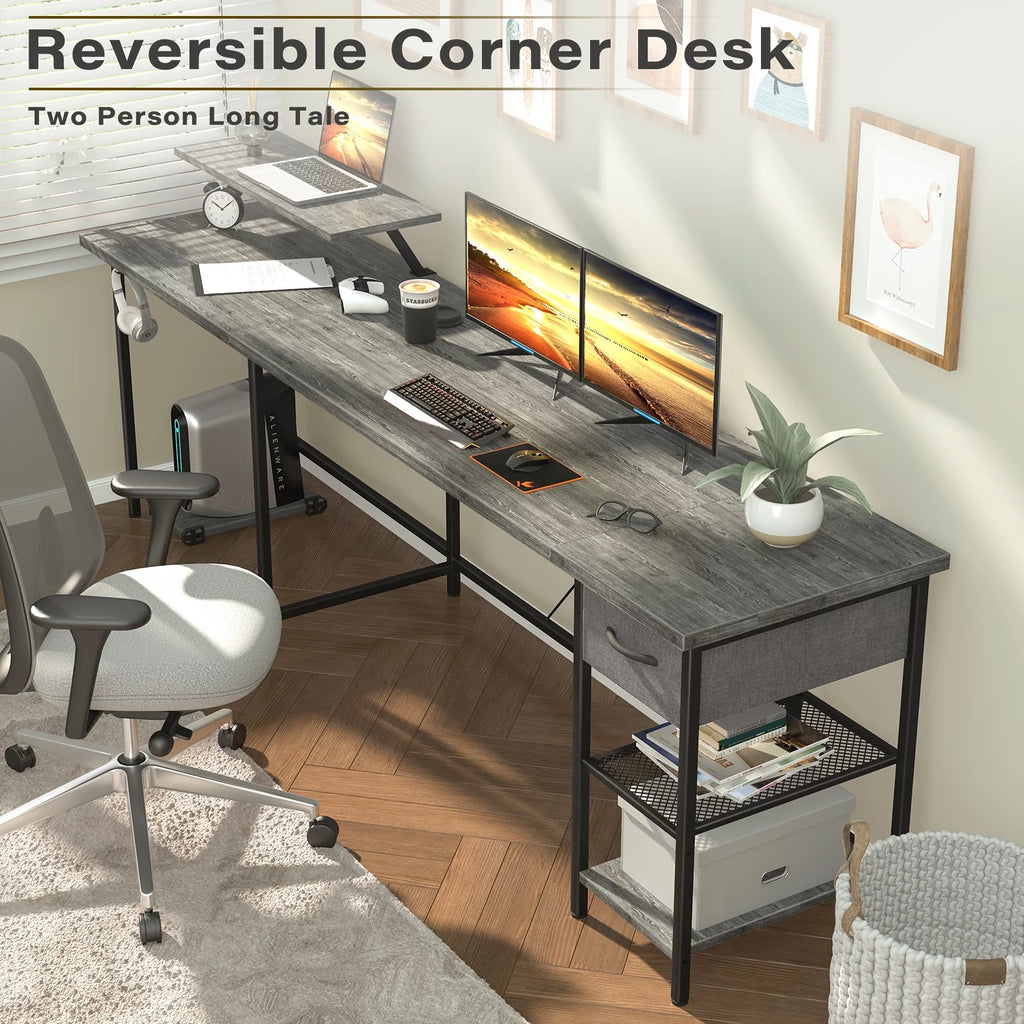 L Shaped Grey Computer Desk with Monitor Stand W4975