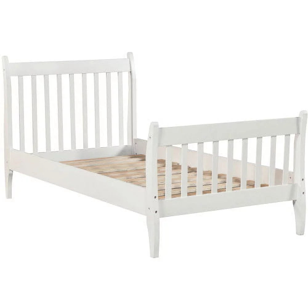 White Twin Platform Bed Frame with Wood Slat Support R9930