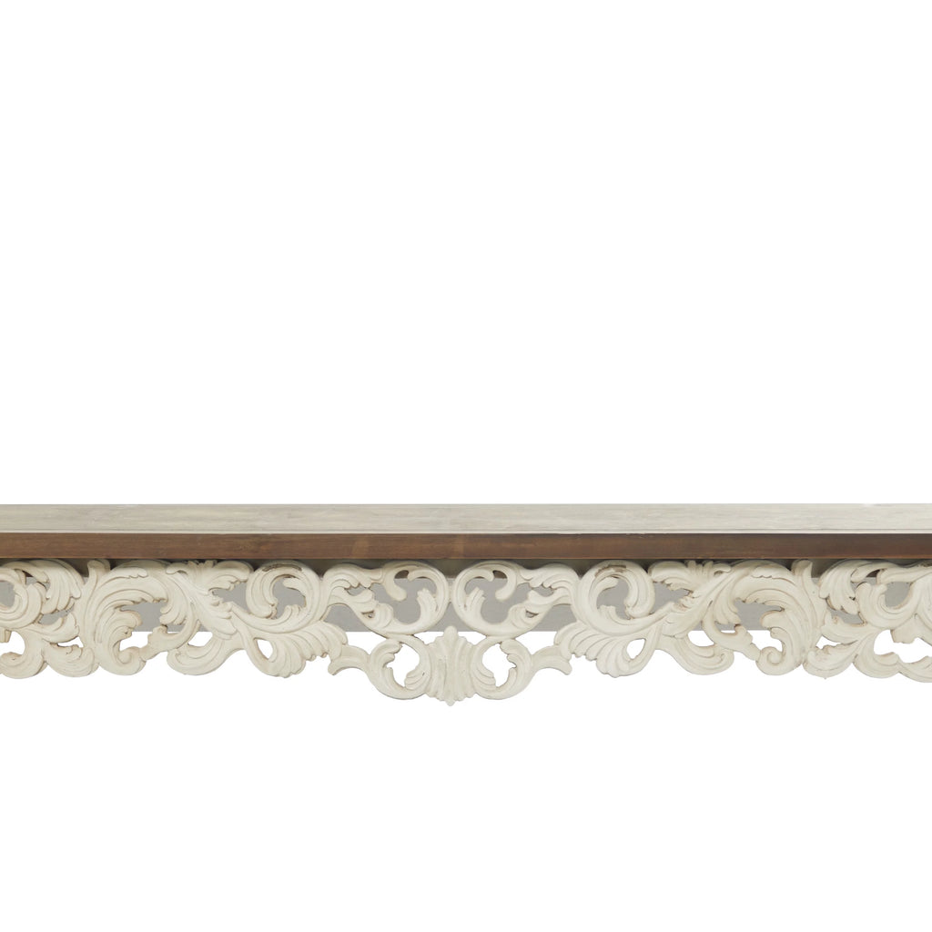 46" x 30" White Wood Carved Console Table with Brown Wood Top T905284