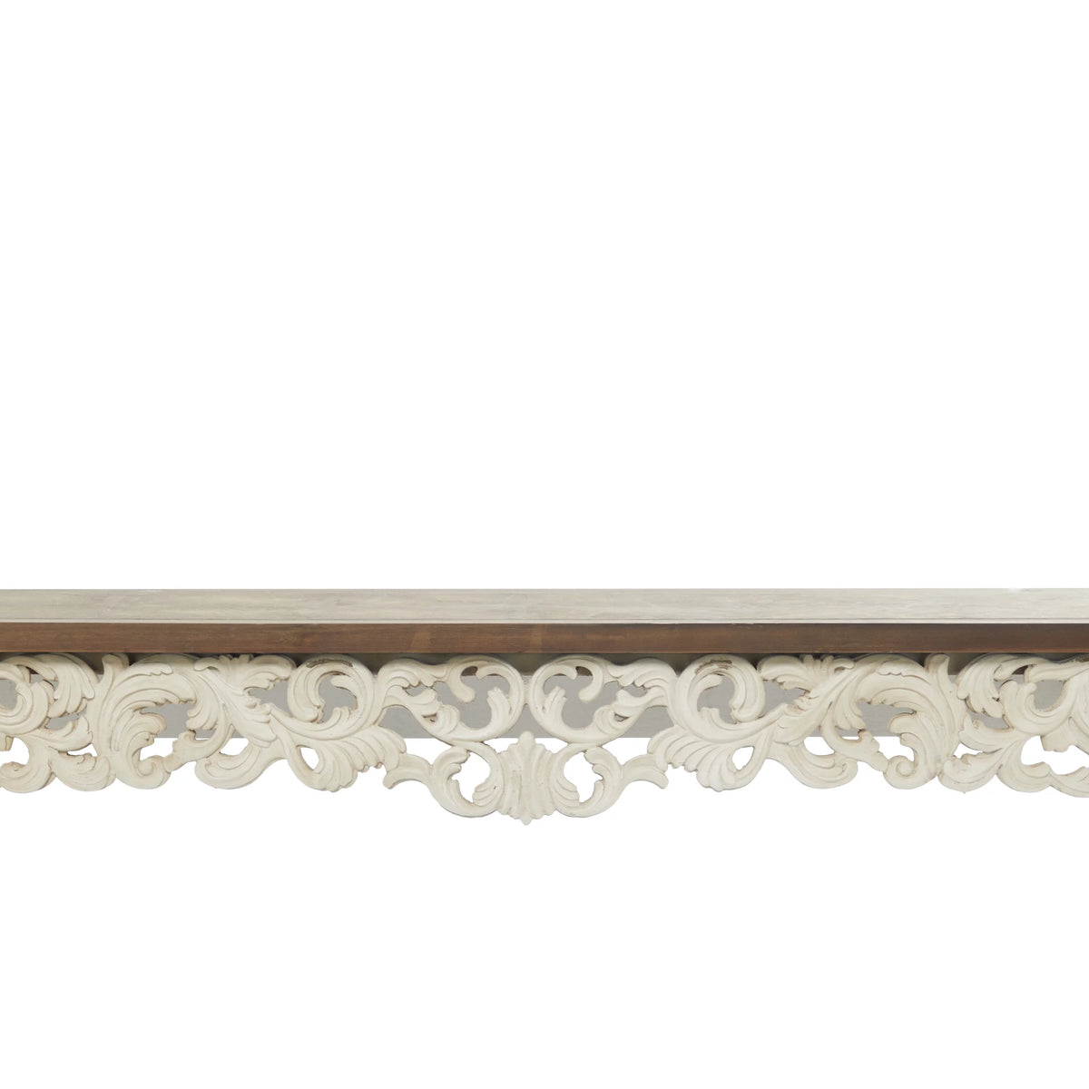 46" x 30" White Wood Carved Console Table with Brown Wood Top T905284