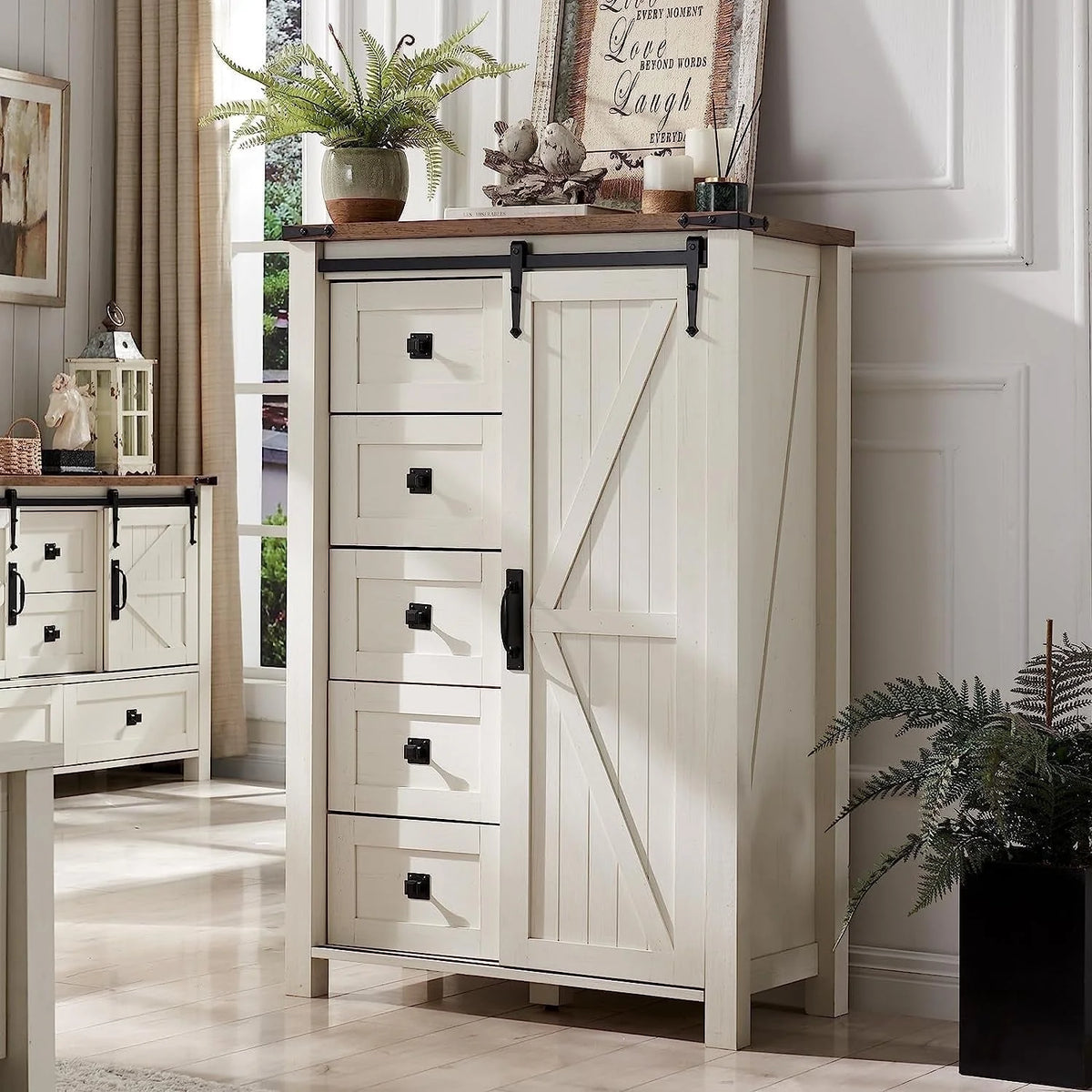 5 Drawer Dresser with Barn Door V384