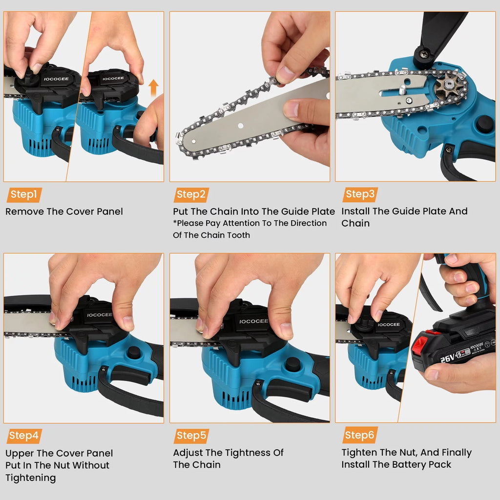 6-Inch Cordless Mini Chainsaw with 2 Batteries 2 Chains D37071