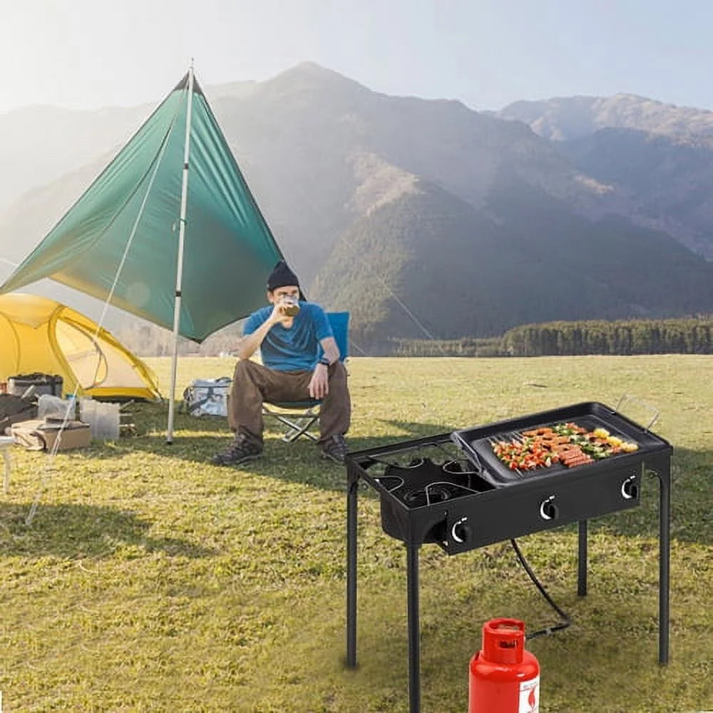 Black Portable 3 Burner Propane Cooker H293