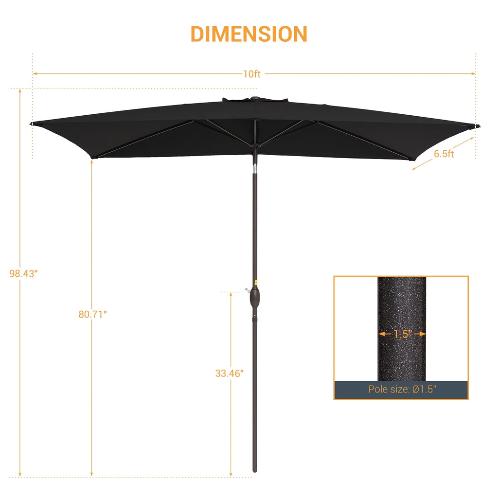 10 x 6.5ft Outdoor Patio Rectangular Table Umbrella with Hand Crank and Push Button Tilt, Black X30596