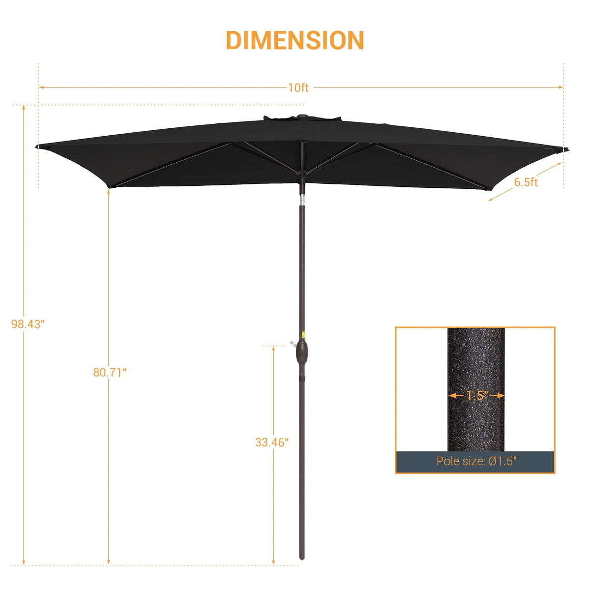 10 x 6.5ft Outdoor Patio Rectangular Table Umbrella with Hand Crank and Push Button Tilt, Black X30596