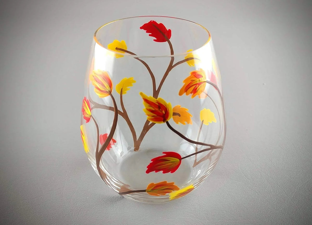 Stemless Hand Painted Wine Glass 18 Ounce Y478