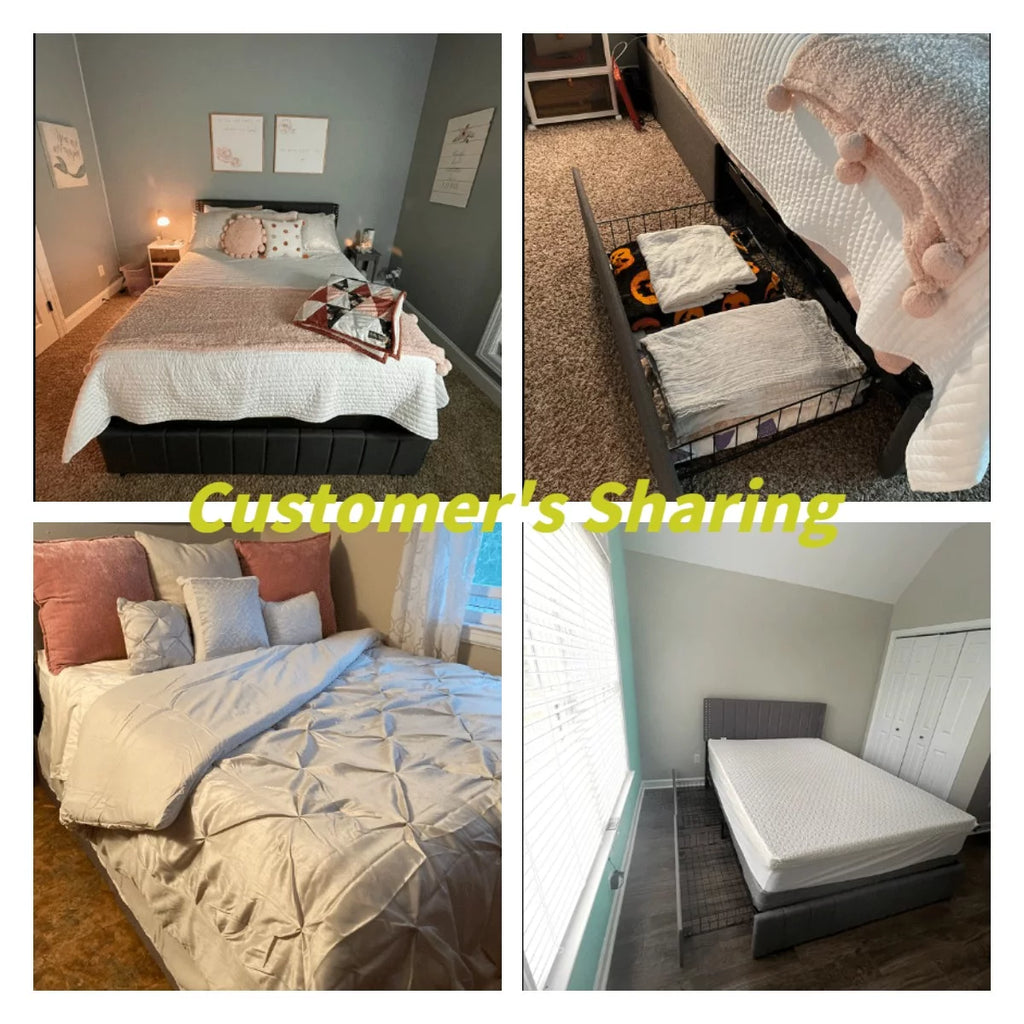 Queen Bed Frame with Adjustable Headboard and 4 Storage Drawers J4436