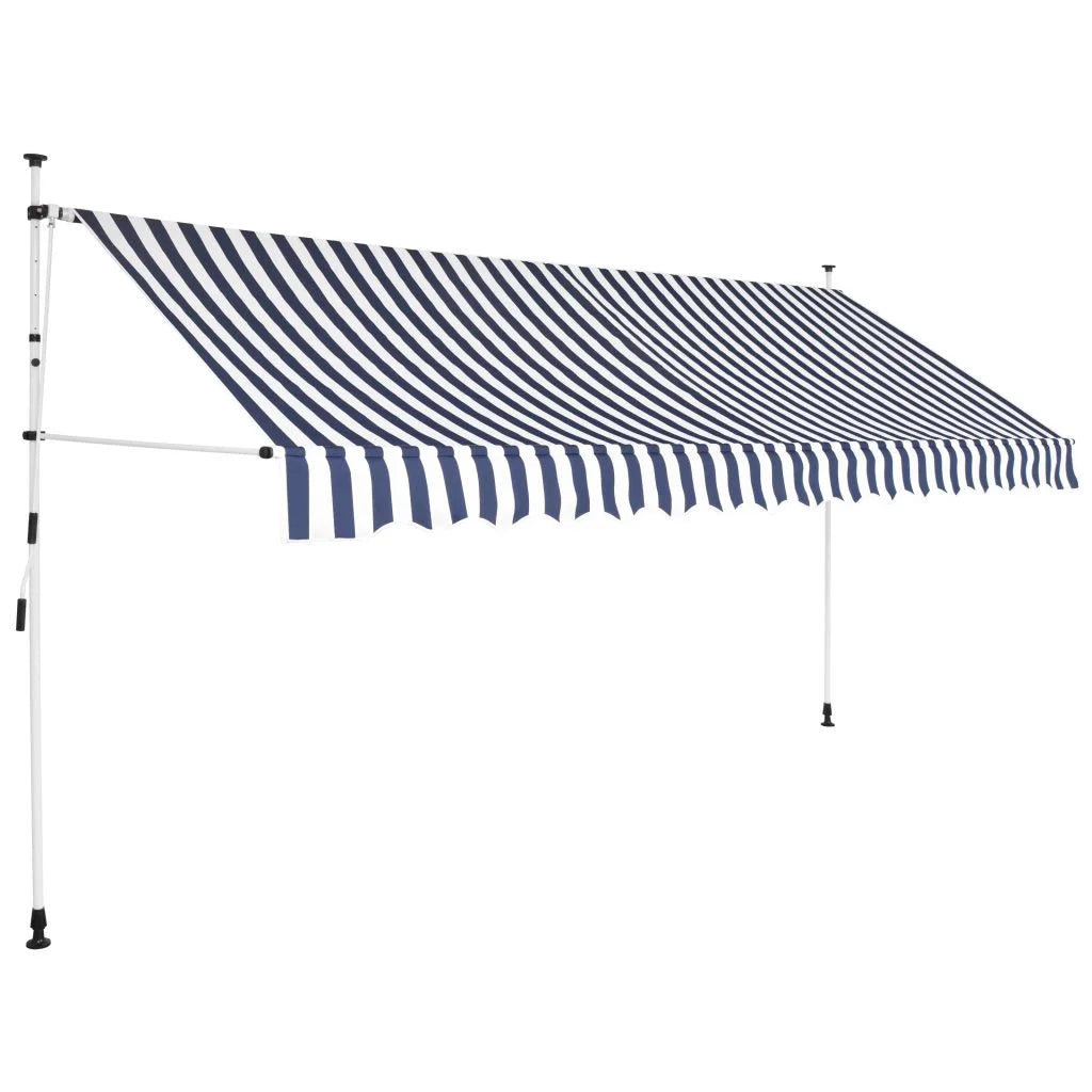 Manual Retractable Awning 137.8" Blue and White Stripes E9197