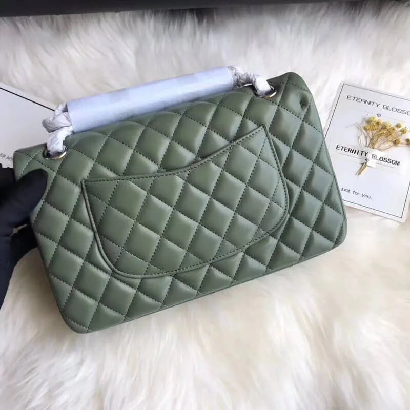 Green Medium Lambskin Leather Flap Bag L19812