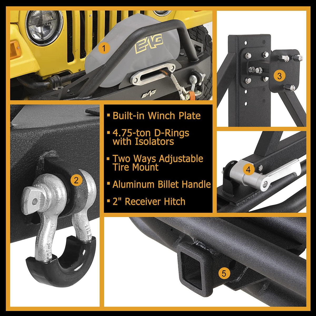 Front Winch Bumper and Tubular Rear Bumper with Assembled Tire Carrier E15065
