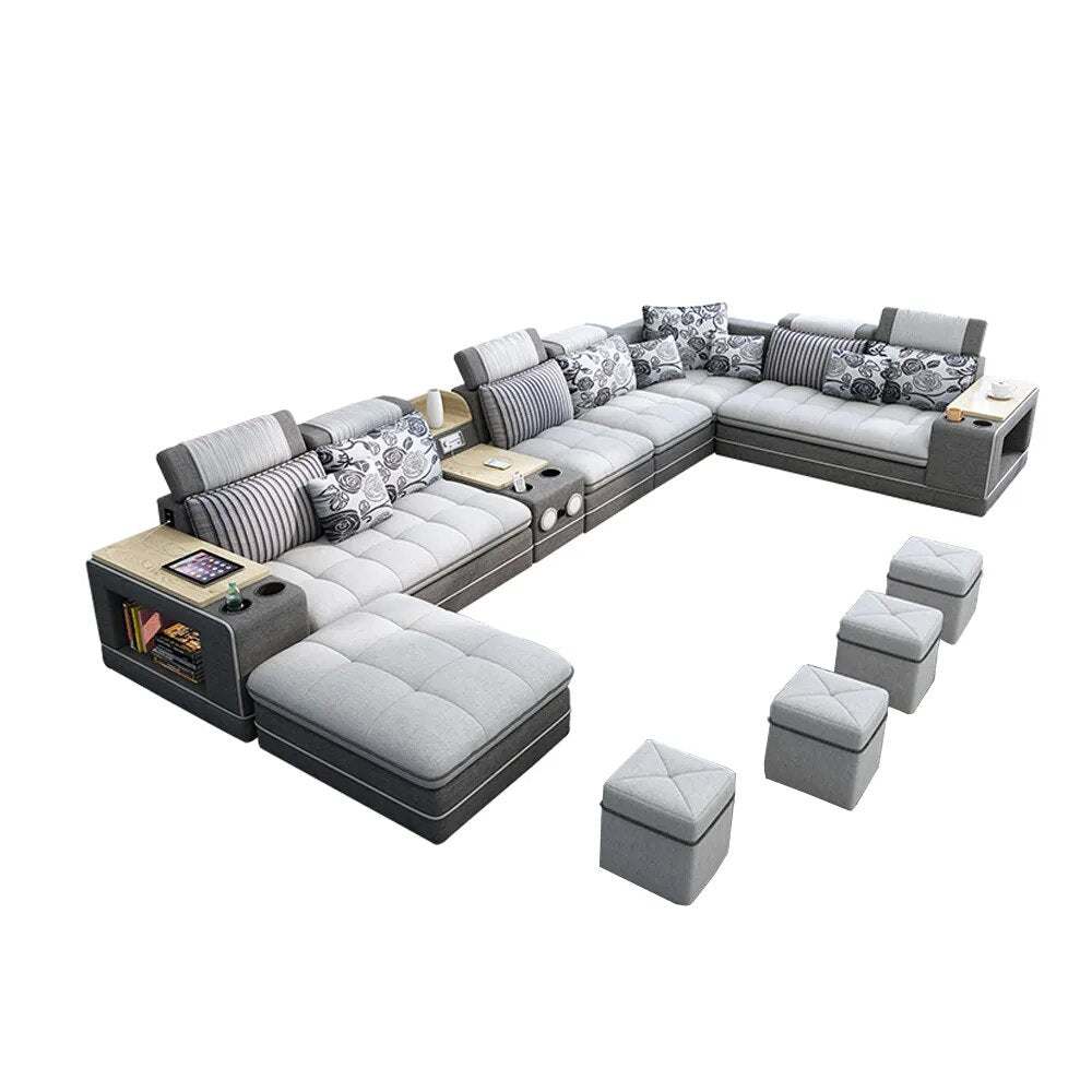 U Shape Corner Fabric Sofa with Bluetooth Speaker U69983