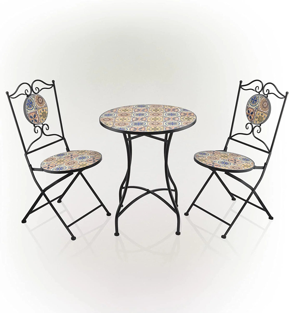 Multicolor Mediterranean Tile Design Table Chairs Patio Seating Z941