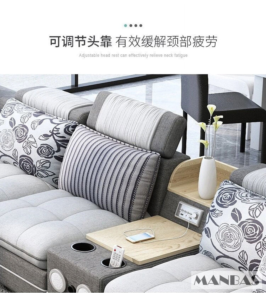 U Shape Corner Fabric Sofa with Bluetooth Speaker U69983