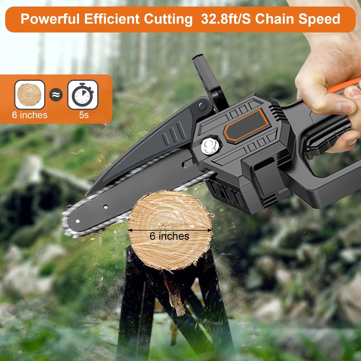6-Inch Cordless Mini Chainsaw with 2 Batteries 2 Chains D37071