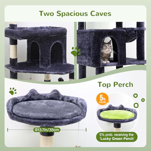 72in Dark Gray Cat Tree with 6 Scratching Posts F2236