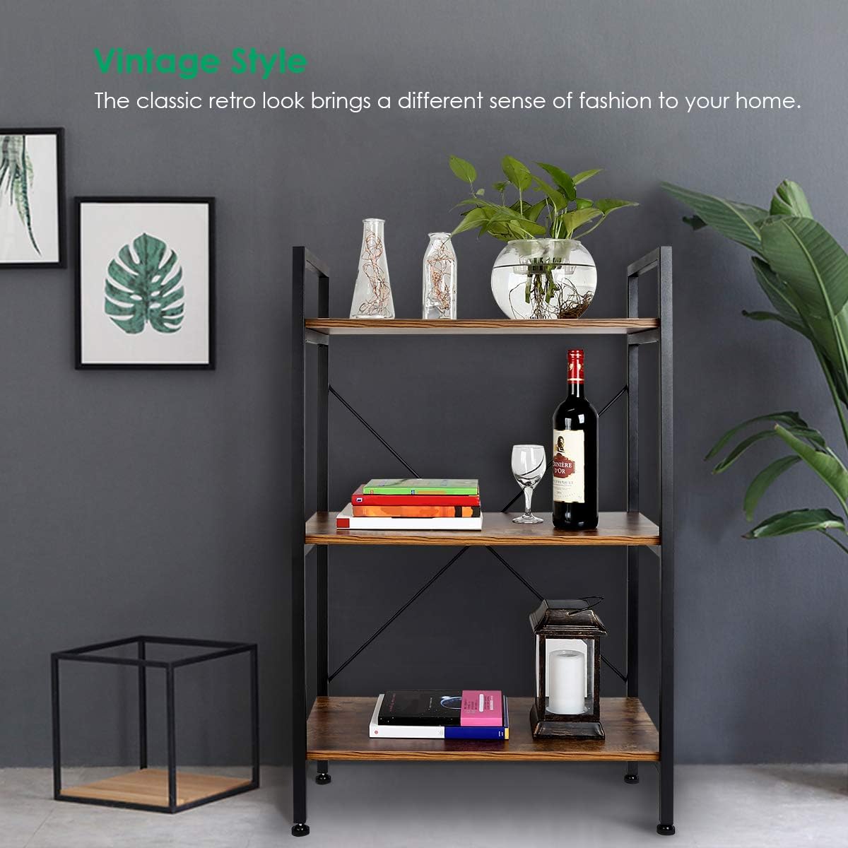 3-Tier Wood and Metal Bookshelf B89022