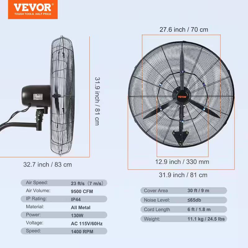Wall-Mount Misting Fan 30 in. 3-Speed 9500 CFM Waterproof Oscillating Industrial Wall Fan X3045