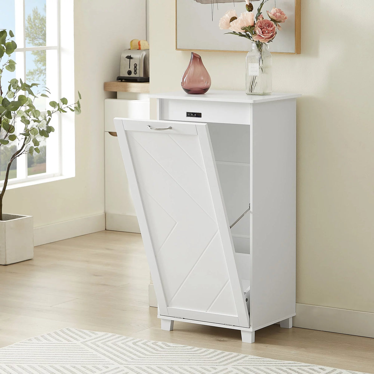 White Tilt Out Trash Can Cabinet G807757