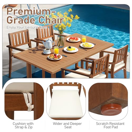 Acacia Wood Stackable Patio Dining Chairs Set of 4 with Cushions D7334