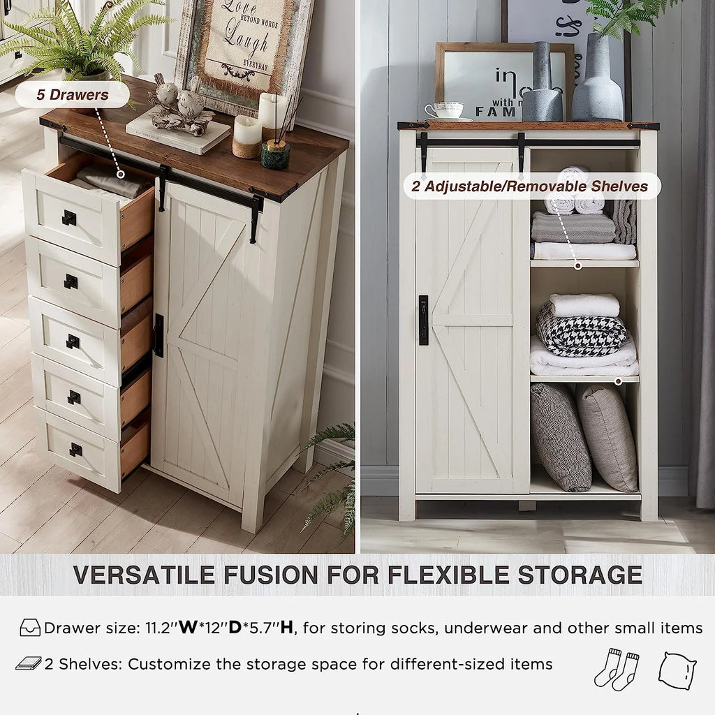 5 Drawer Dresser with Barn Door V384