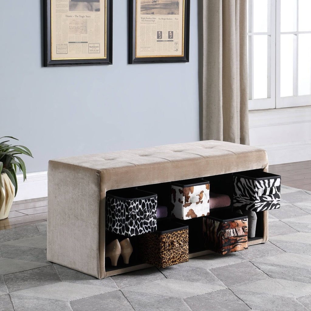 Light Brown Velour Tufted Storage Bench W985