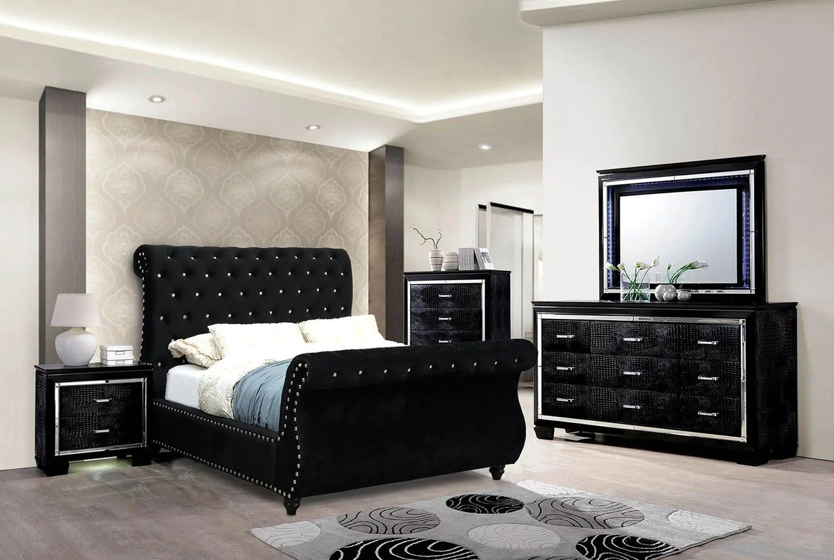 Black Solid Wood Queen Bedroom Set 6pcs G5802