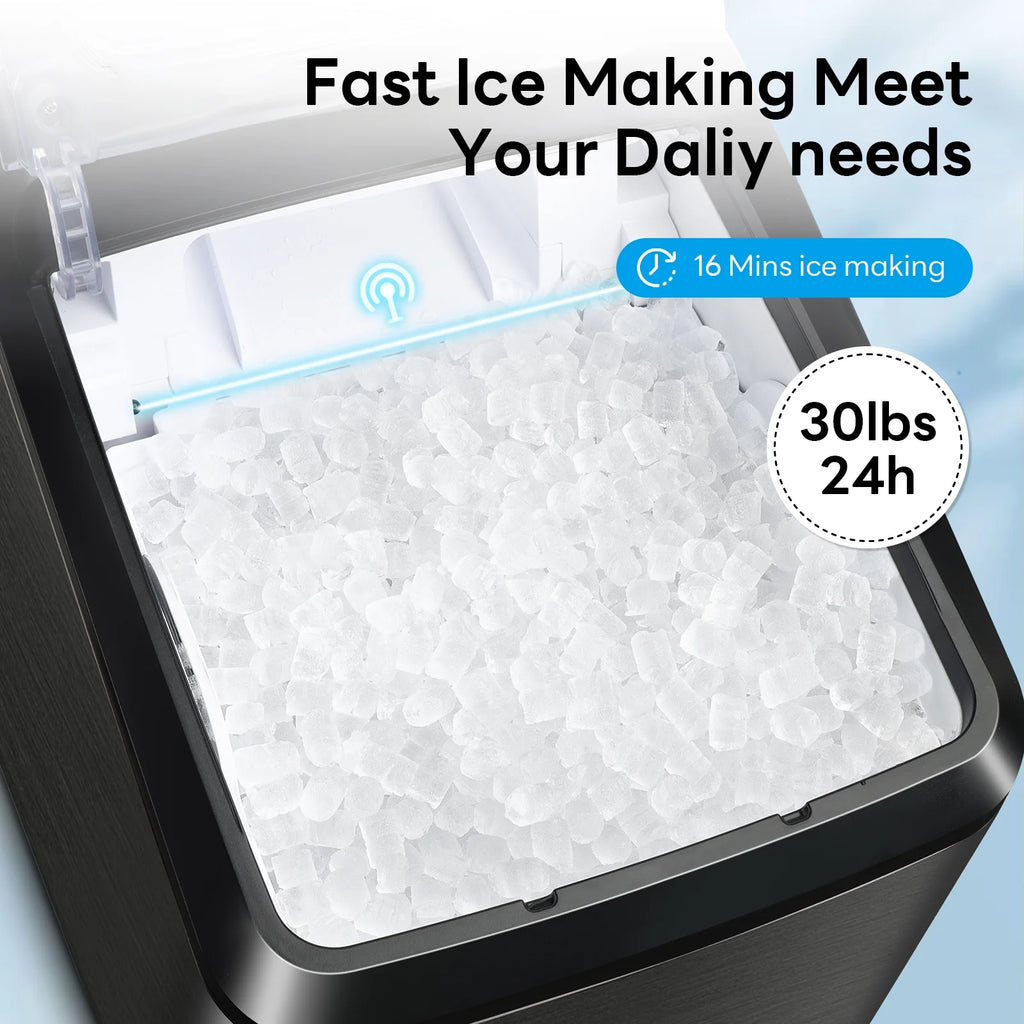 30Lbs Per Day Self-Cleaning Stainless Steel Countertop Ice Maker D90952