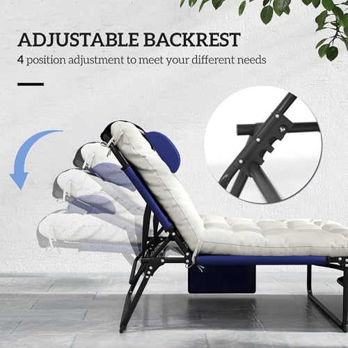 Folding Chaise Lounge with 4-Level Reclining Back, Cushion, Mesh Fabric, Side Pocket, Headrest, Gray P868