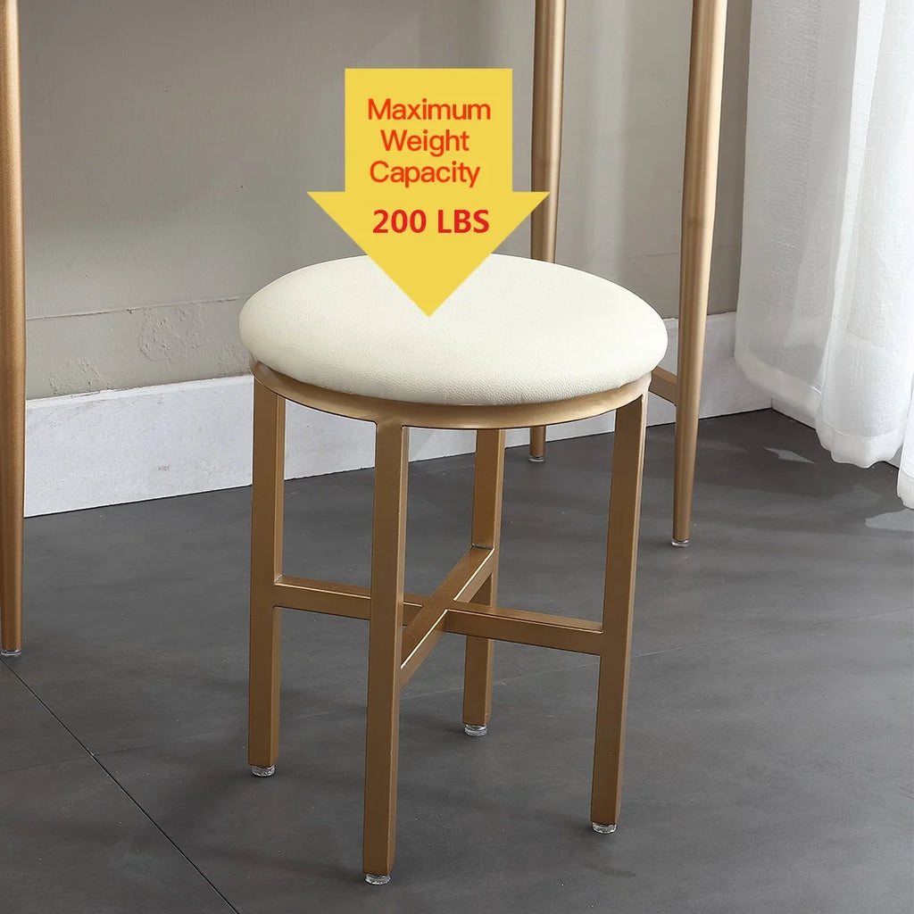 Round Faux Leather Vanity Stool with Metal Leg Q5807