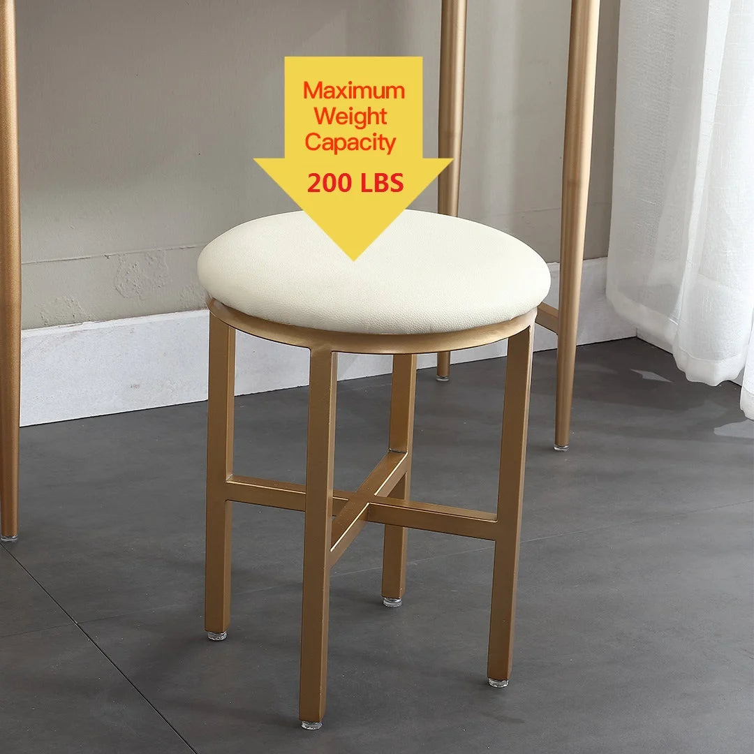 Round Faux Leather Vanity Stool with Metal Leg Q5807
