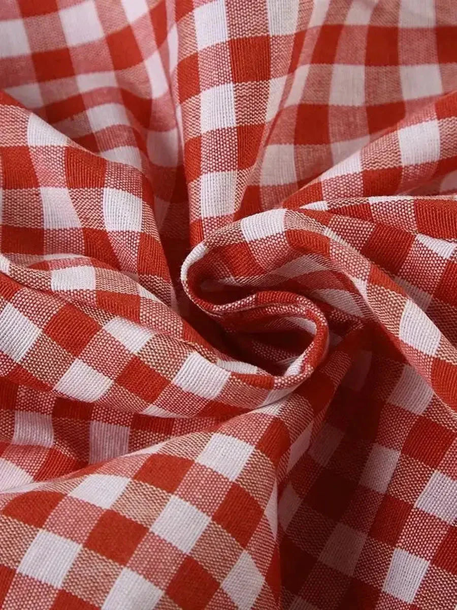 Retro Red Checked Ribbon Bubble Shorts D95957
