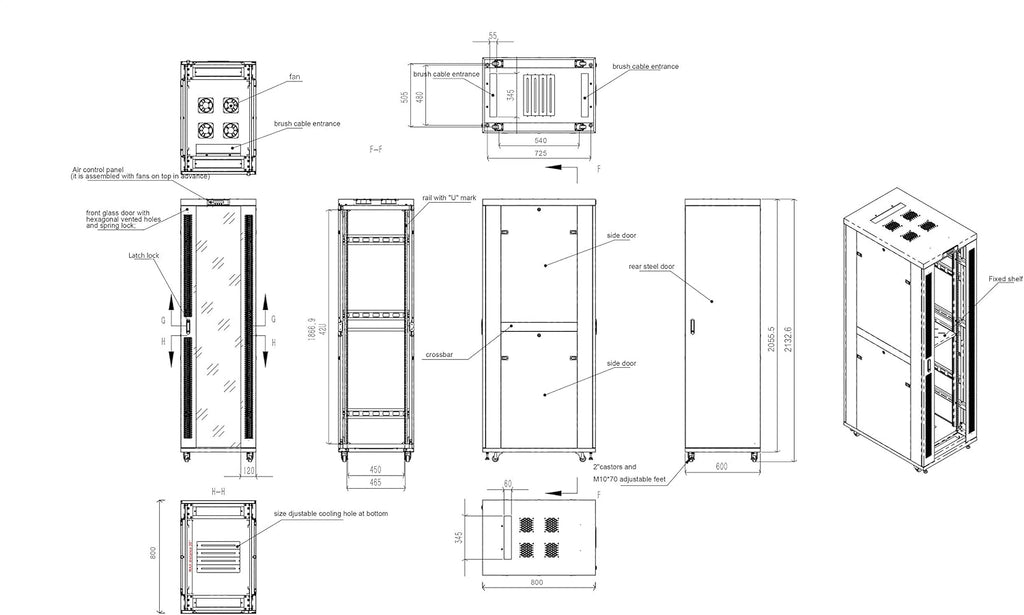 42U Locking Server Rack Cabinet Enclosure on Wheels with Shelf and Cooling Fan O8557
