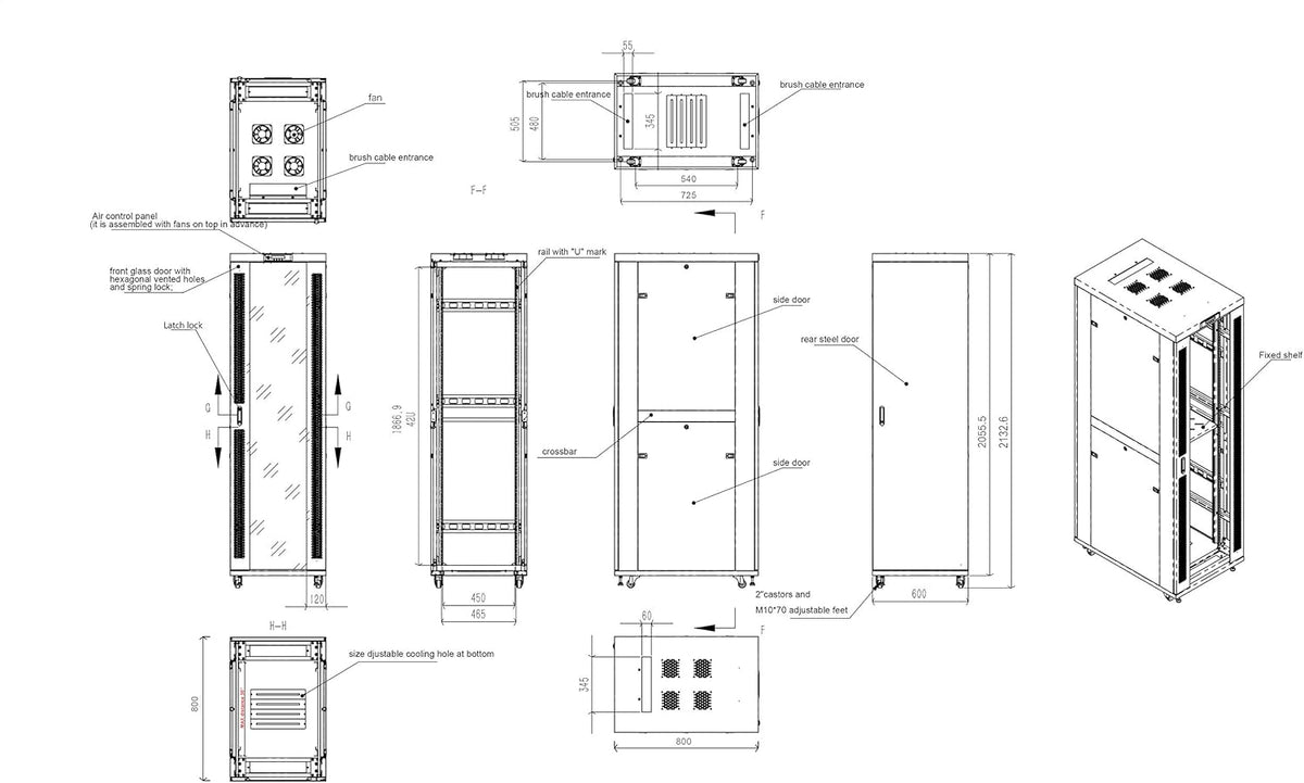 42U Locking Server Rack Cabinet Enclosure on Wheels with Shelf and Cooling Fan O8557