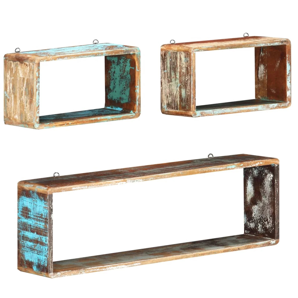 3 Piece Solid Reclaimed Wood Wall Cube Shelf Set J912
