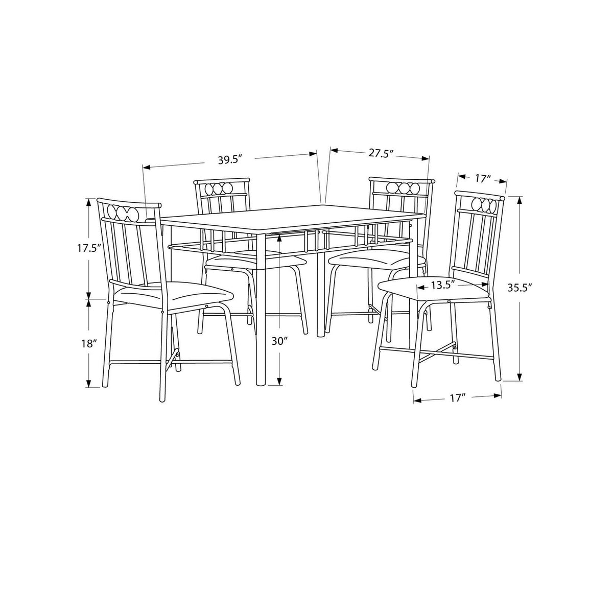 Black Metal 5 Piece Dining Set N39043