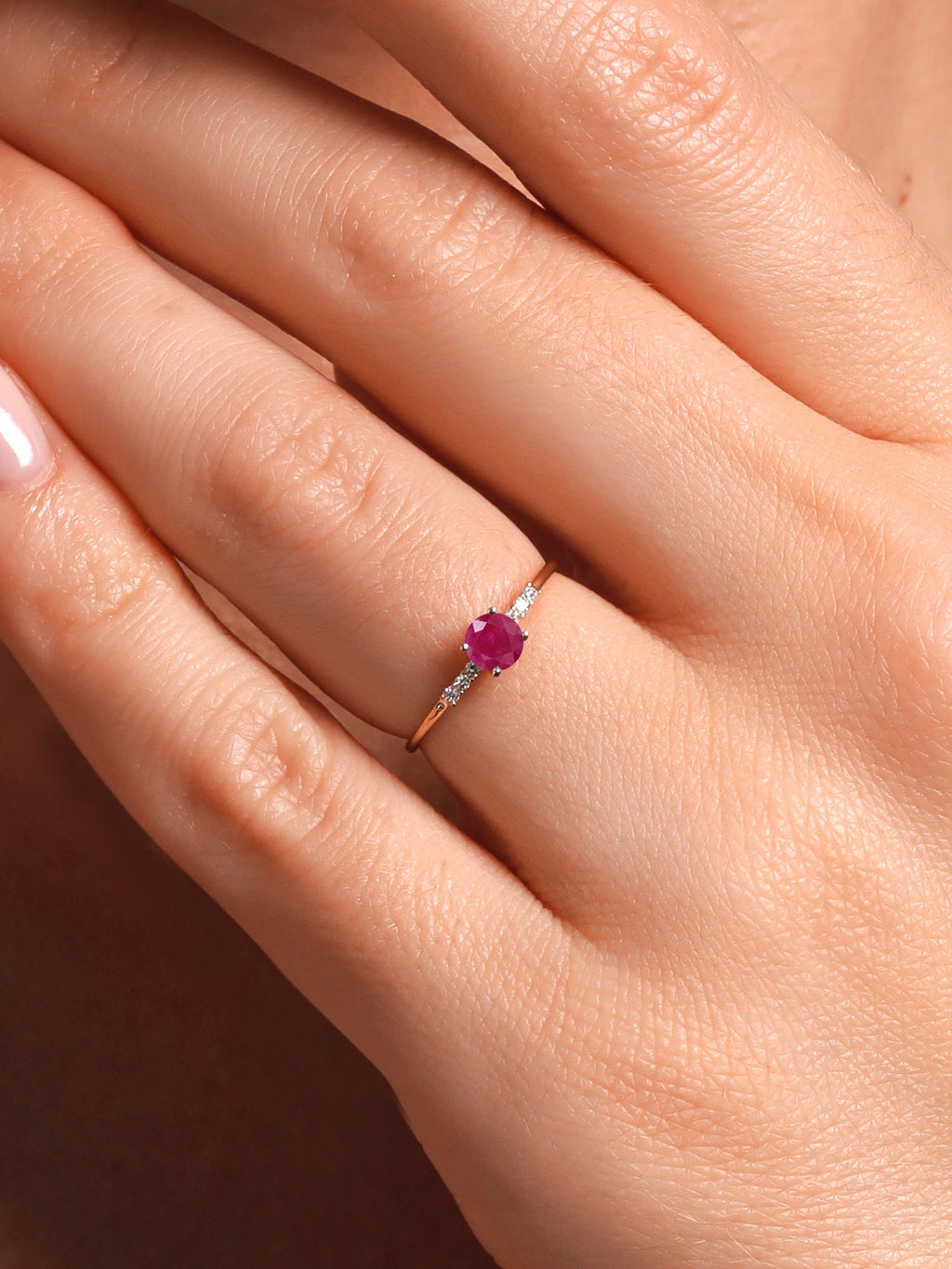 10K Yellow Gold Red Ruby and White Lab Grown Diamond Engagement Ring A29524