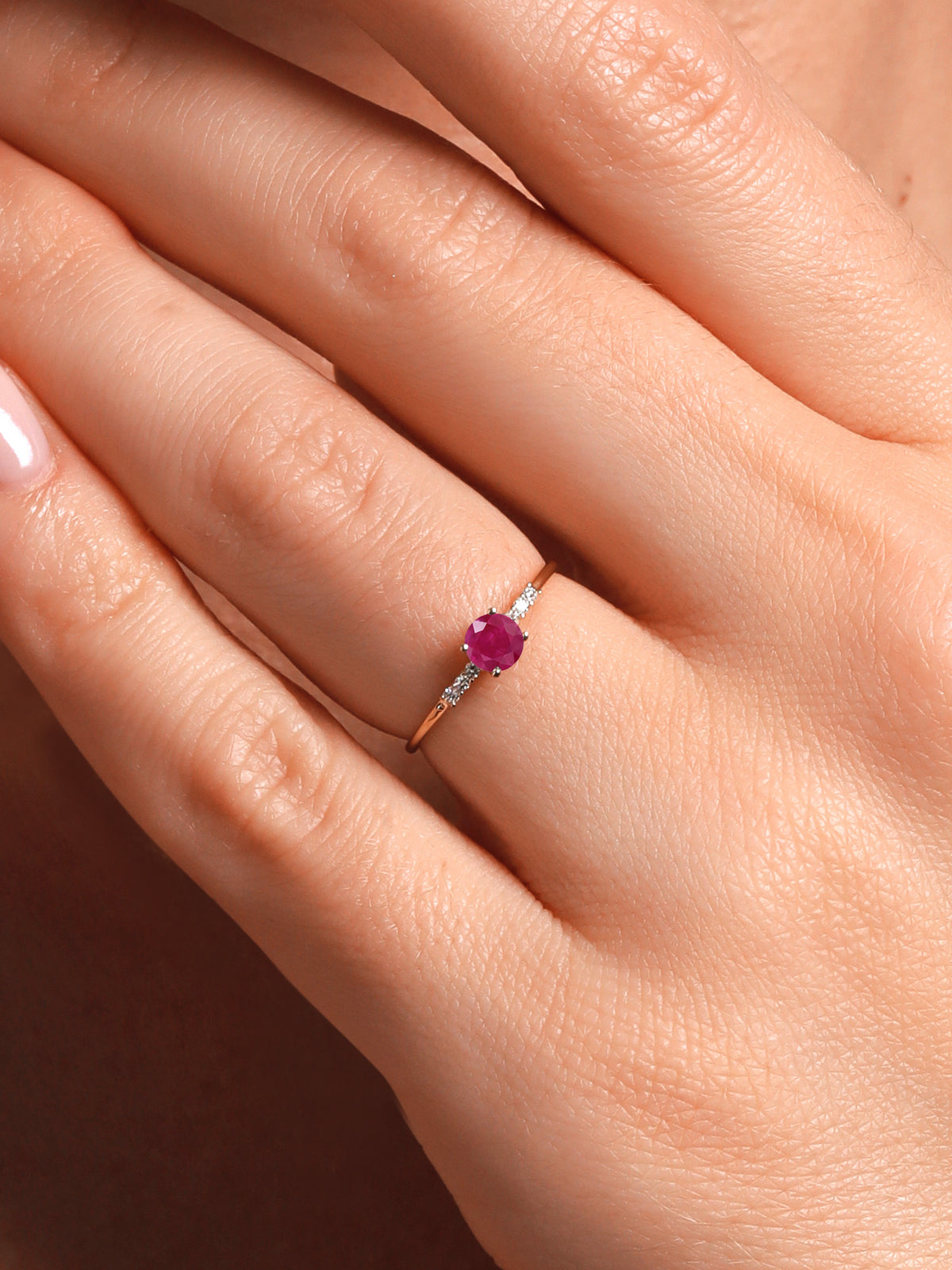 10K Yellow Gold Red Ruby and White Lab Grown Diamond Engagement Ring A29524