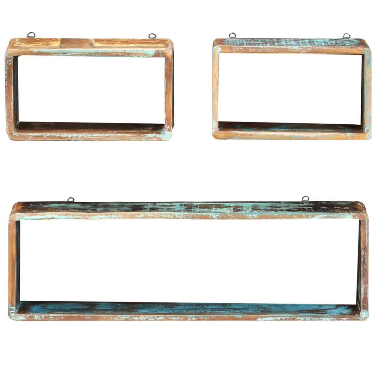 3 Piece Solid Reclaimed Wood Wall Cube Shelf Set J912