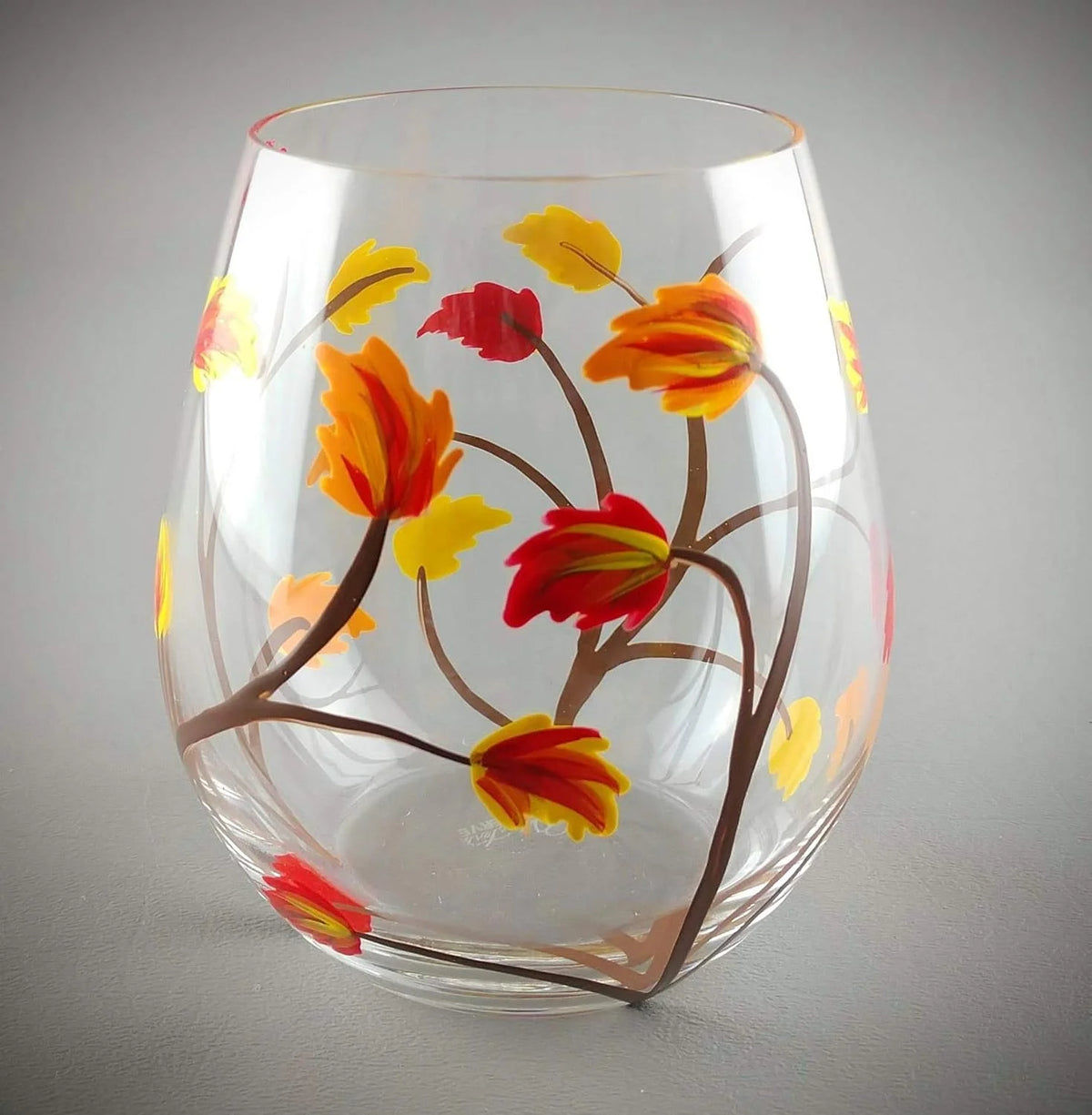 Stemless Hand Painted Wine Glass 18 Ounce Y478