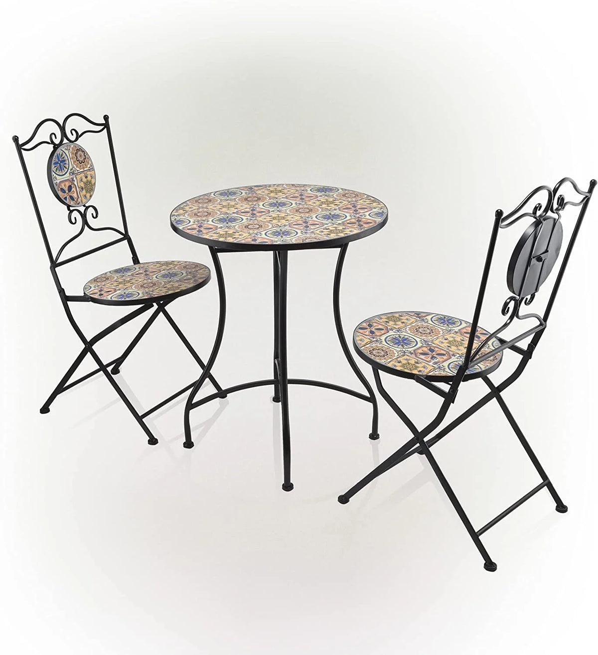 Multicolor Mediterranean Tile Design Table Chairs Patio Seating Z941