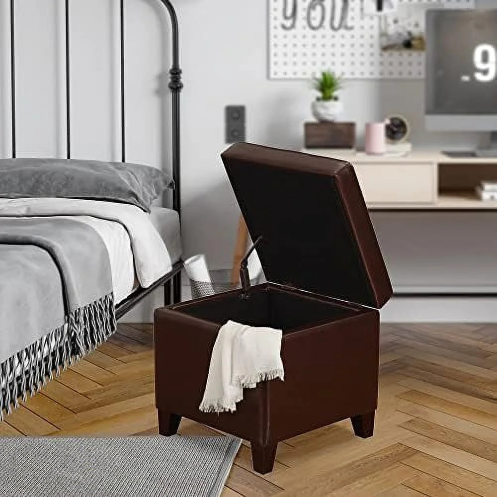 Tufted Faux Leather Cube Ottoman P53128