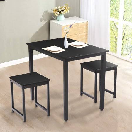 Black 3 Pieces Dining Set with 2 Stools B80237