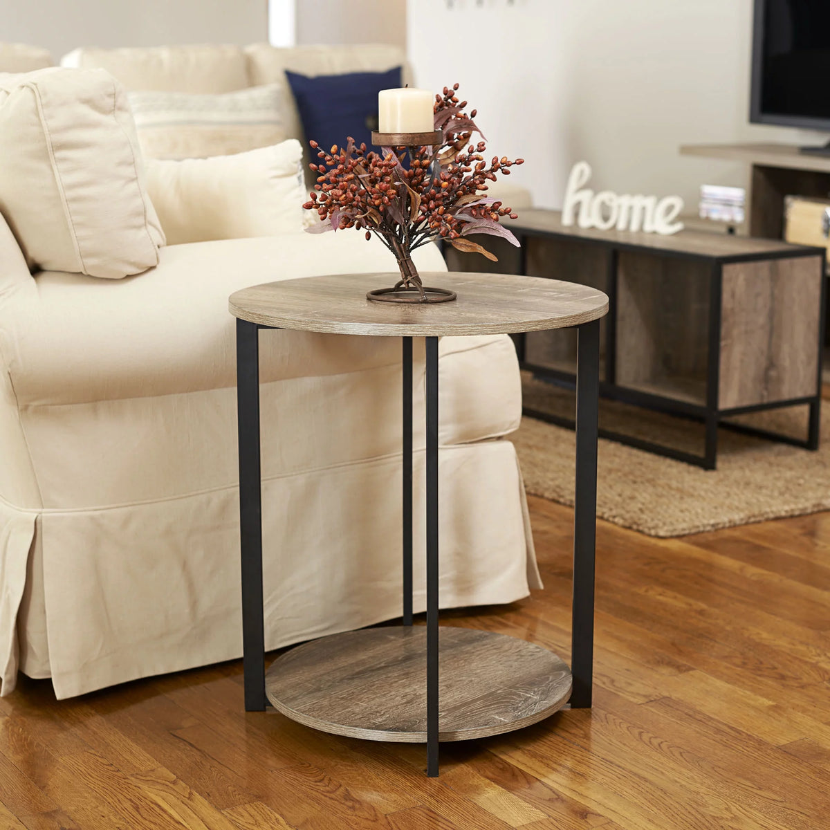 Ashwood Low Round Side Table with Storage Shelf H788