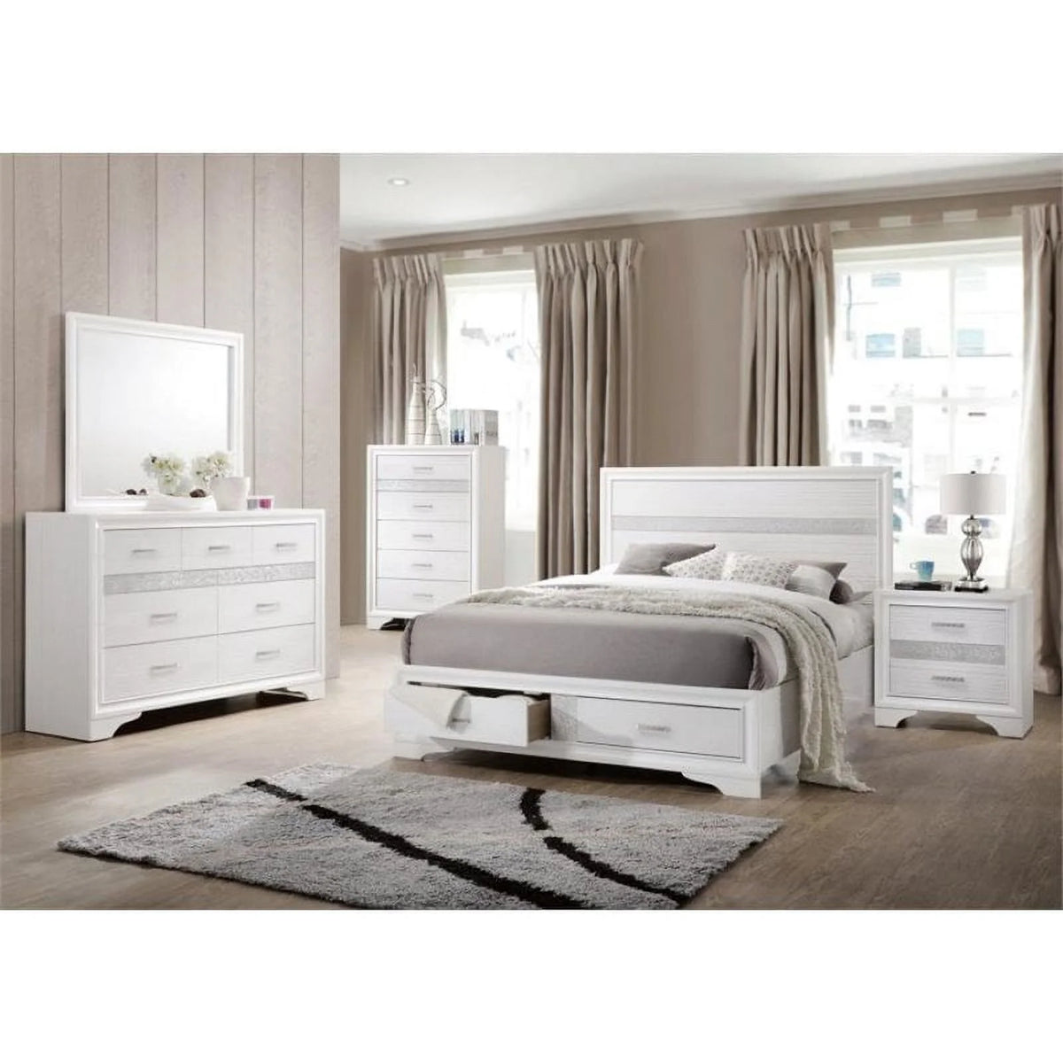 White 5 Piece King Storage Panel Bedroom Set U472534