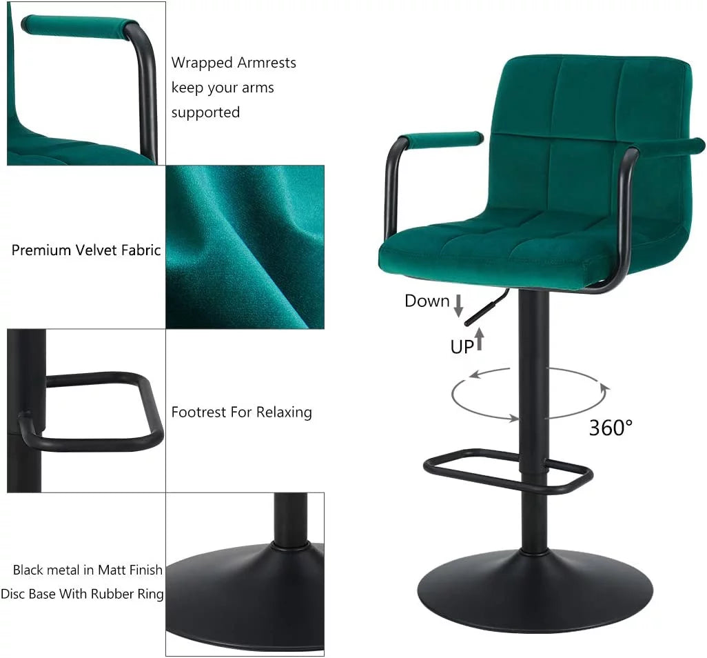 Adjustable Swivel Bar Stools Set of 2 with Back and Arms H728664