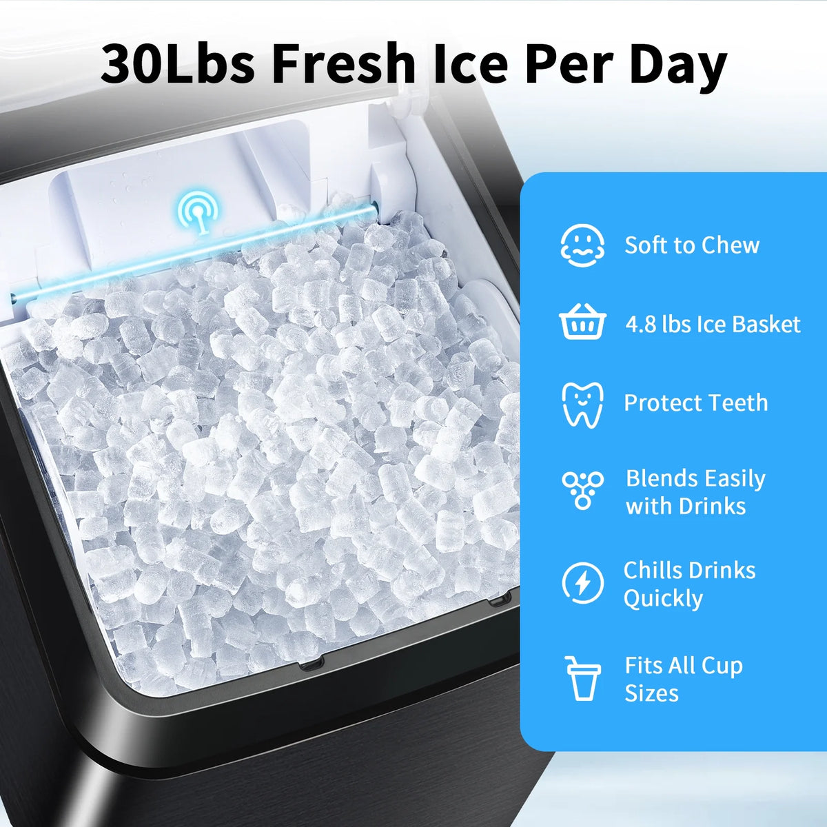 30Lbs Per Day Self-Cleaning Stainless Steel Countertop Ice Maker D90952