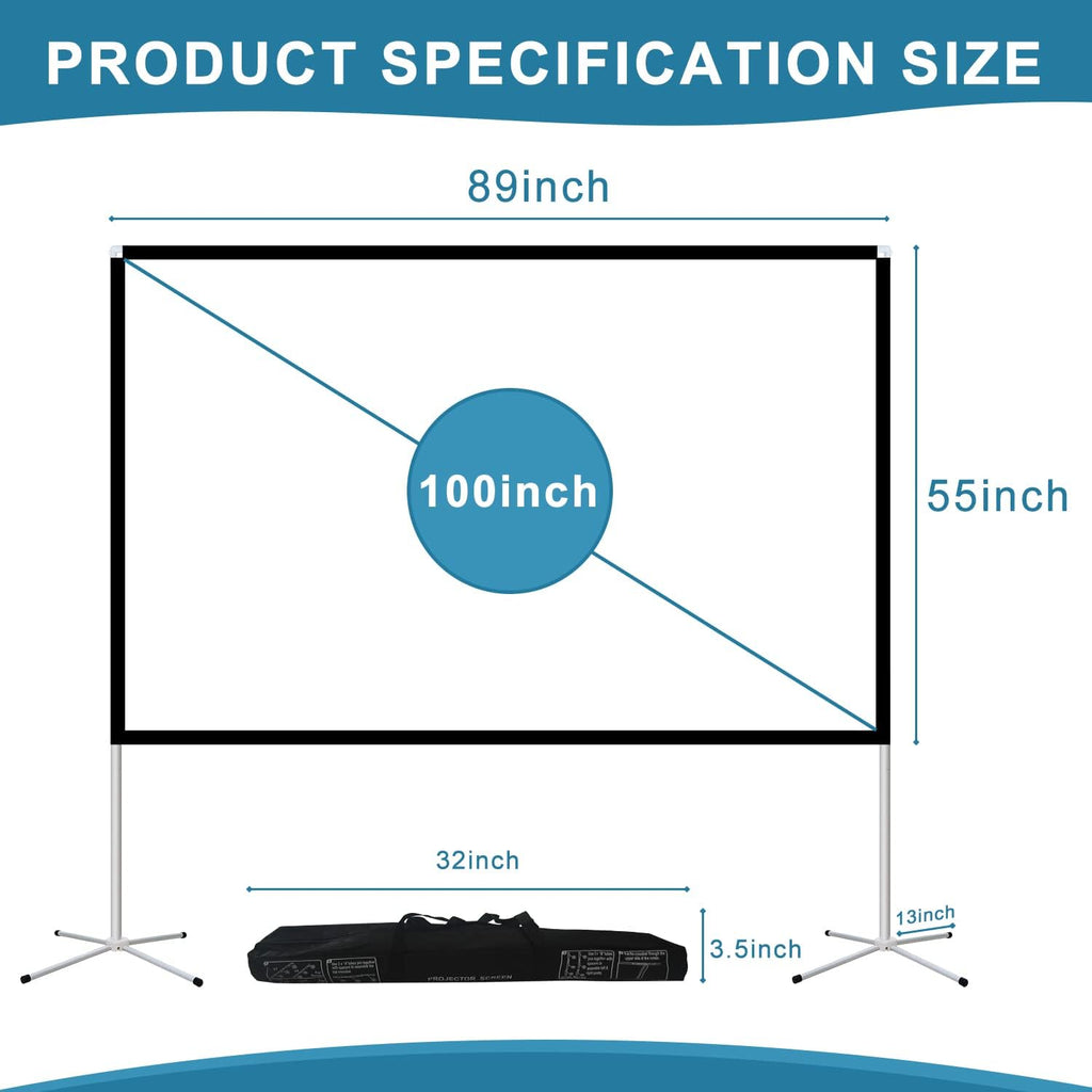 100 Inch 16:9 Portable Projector Screen with Stand and Carry Bag S167