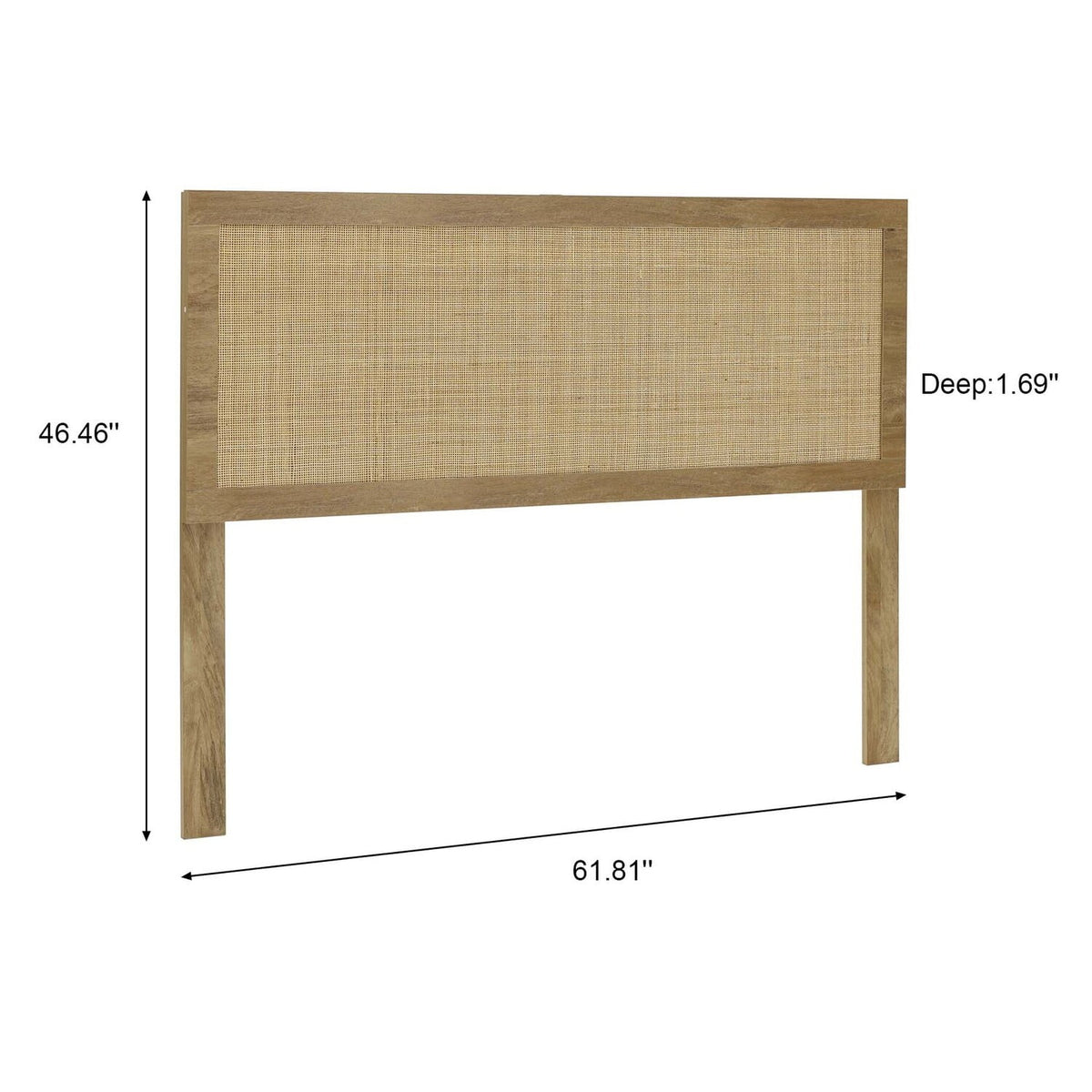 Oak Finish Manufactured Wood Rattan Panel Queen Headboard Z9693