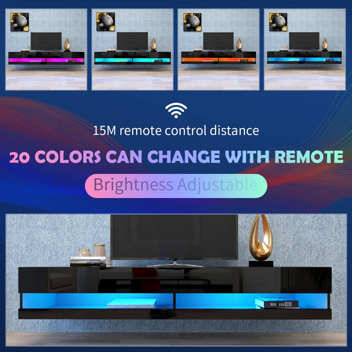 Black Wall Mounted Floating TV Stand up to 80 inch K303